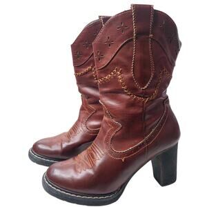 Roper Women's Brown Faux Leather Cowboy Boots w/Heel Size 6.5